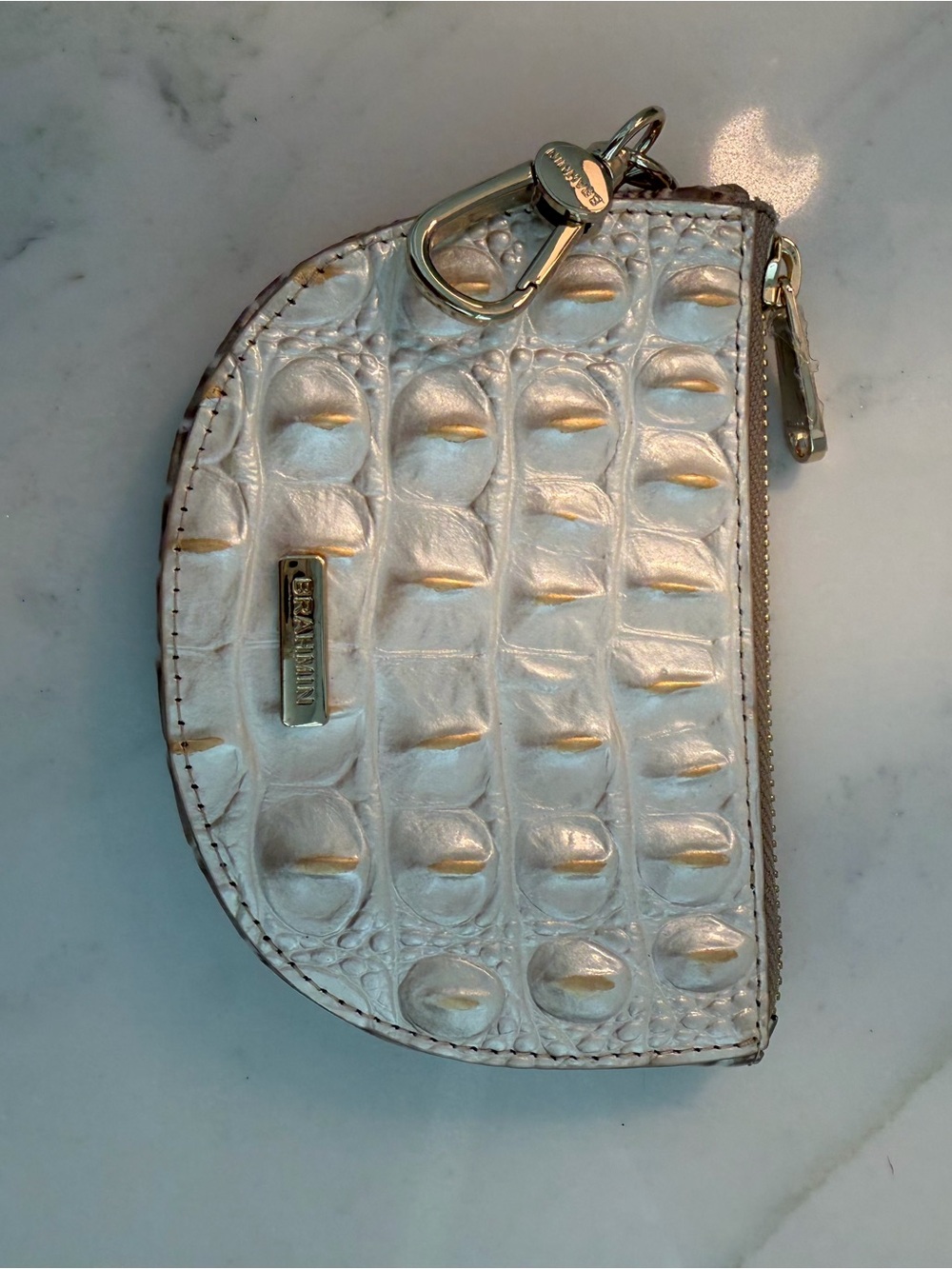 Brahmin Metallic Croc-Embossed Coin Pouch - Silver